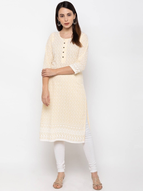 

ZOLA Women Yellow Floral Embroidered Chikankari Kurta