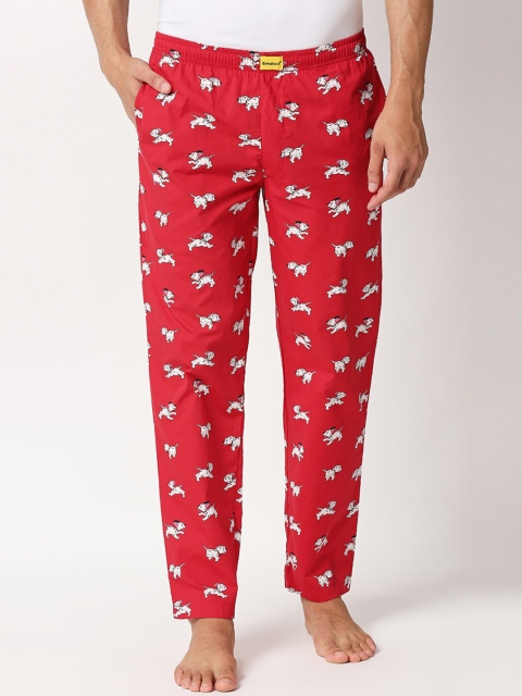 

Bewakoof Men Red & White Printed Mid Rise Cotton Lounge Pants