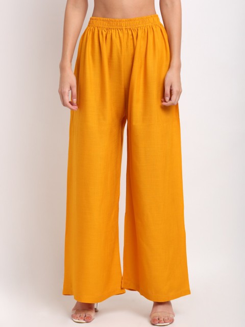 

NEUDIS Women Mustard Yellow Wide Leg Palazzos
