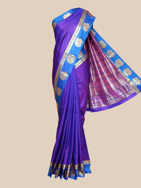 

The Chennai Silks Violet & Blue Ethnic Motifs Art Silk Saree
