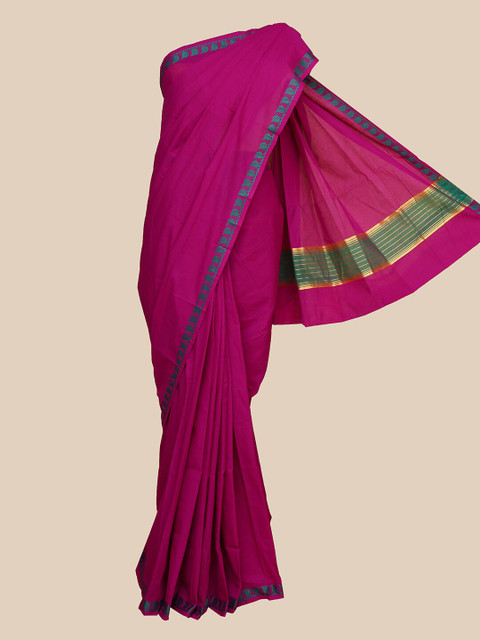 

The Chennai Silks Violet & Green Pure Cotton Fusion Chettinad Saree