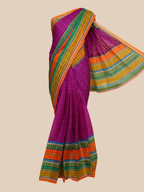 

The Chennai Silks Violet & Green Checked Pure South Cotton Saree