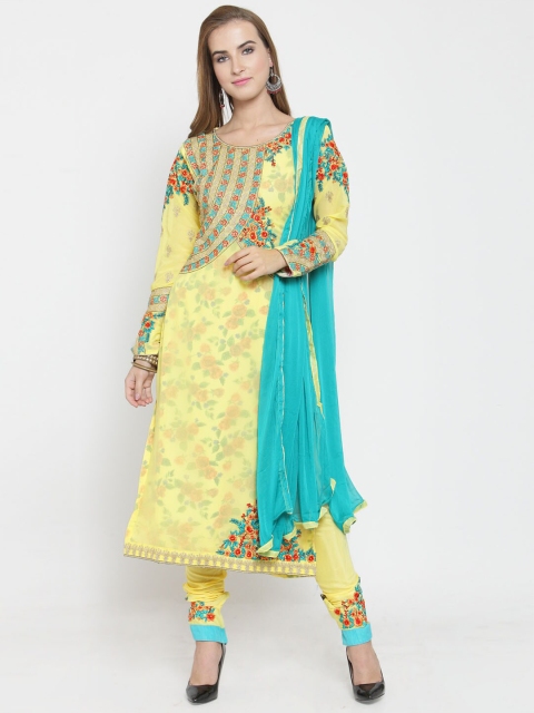 

mf Yellow & Red Embroidered Semi-Stitched Dress Material