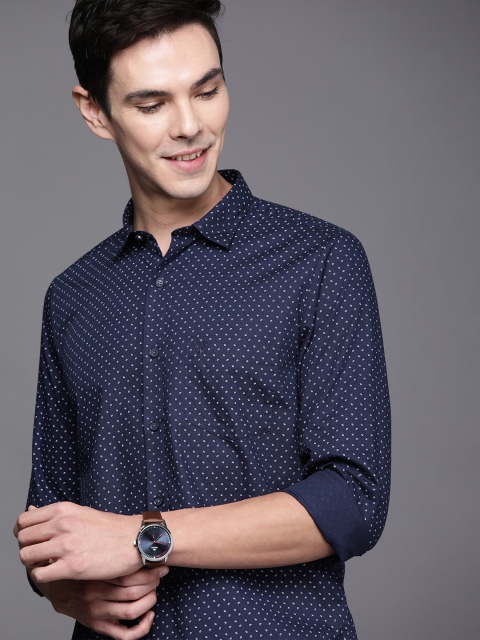

Allen Solly Men Navy Blue & White Modern Slim Fit Printed Casual Shirt