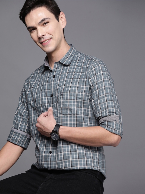 

Allen Solly Men Grey & Black Modern Fit Checked Pure Cotton Casual Shirt