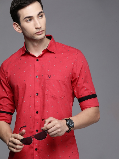 

Allen Solly Men Coral Red & Green Modern Fit Floral Printed Casual Shirt