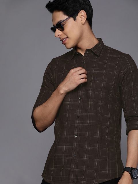 

Allen Solly Men Brown Slim Fit Checked Casual Cotton Shirt