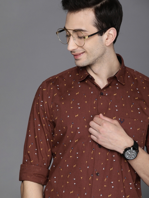 

Allen Solly Men Brown Modern Slim Fit Cotton Opaque Printed Casual Shirt