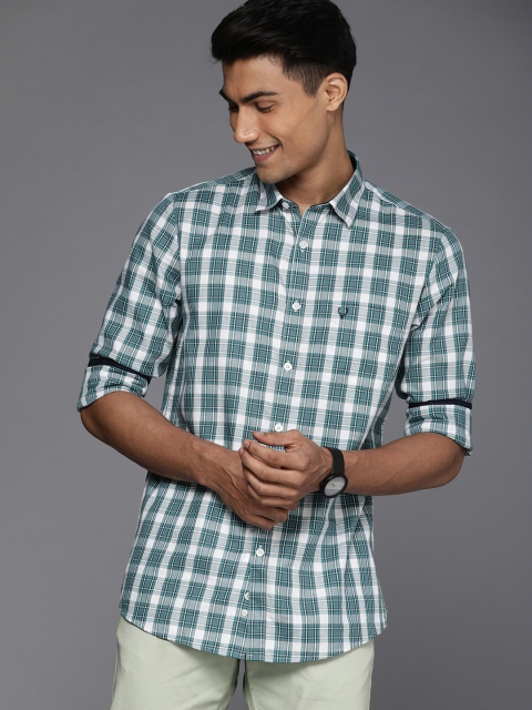 

Allen Solly Men Green & White Modern Slim Fit Checked Cotton Casual Shirt