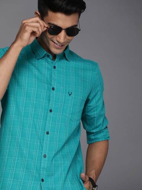 

Allen Solly Men Teal Blue Modern Slim Fit Cotton Opaque Checked Casual Shirt