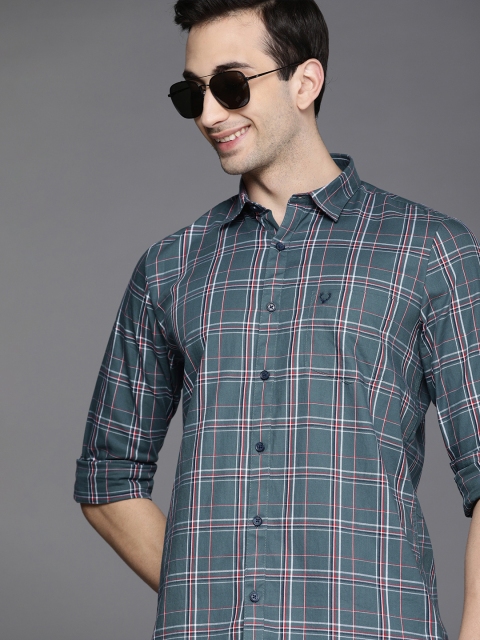 

Allen Solly Men Charcoal Grey & White Modern Slim Fit Cotton Checked Casual Shirt