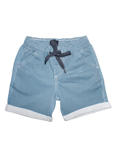 

KiddoPanti Boys Blue Striped Printed Mid-Rise Cotton Regular Shorts