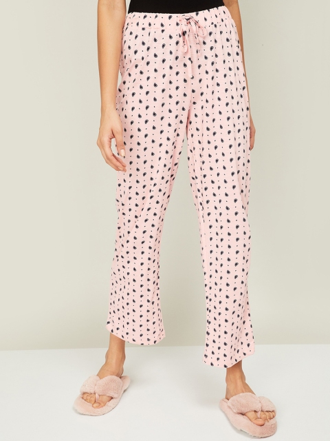 

Ginger by Lifestyle Women Pink & Black Paisley Print Cotton Knitted Lounge Pants