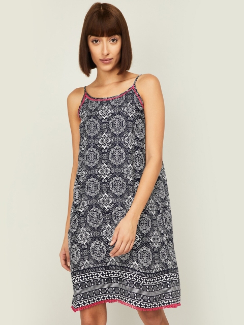 

Ginger by Lifestyle Navy Blue Ethnic Motifs Printed Sleeveless Nightdress