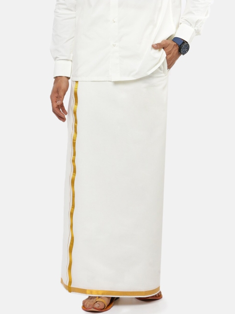 

Ramraj Men Pure Cotton Double layer White Dhoti with Gold jari border