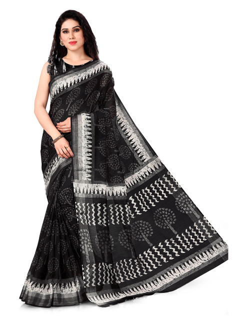

KALINI Black & White Batik Printed Saree