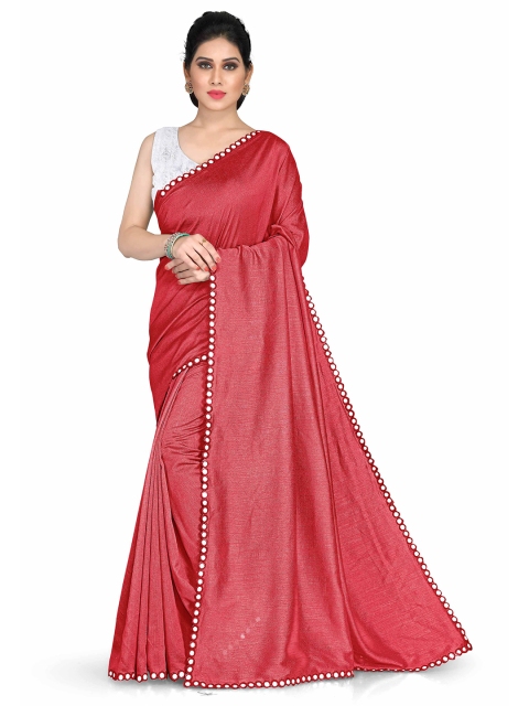 

KALINI Red & Silver-Toned Mirror Work Silk Blend Saree