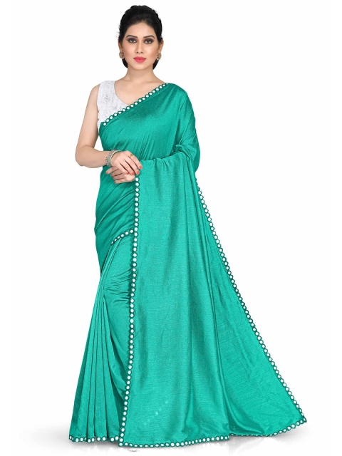 

KALINI Teal & Transparent Mirror Work Embellished Silk Blend Saree