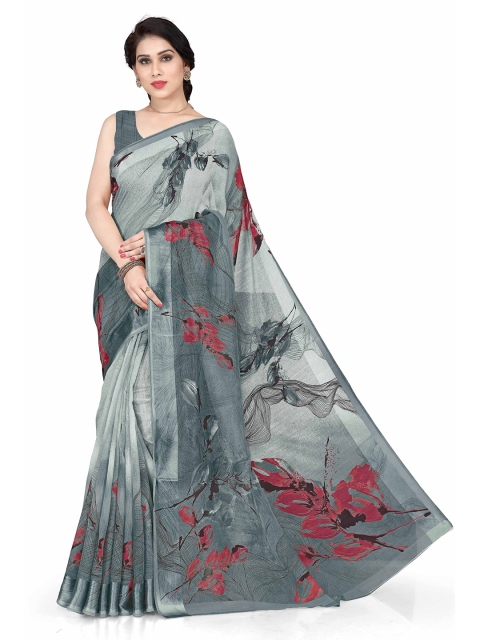 

KALINI Grey & Maroon Floral Saree