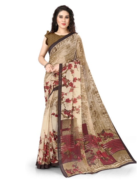

KALINI Cream-Coloured & Maroon Floral Bagh Saree