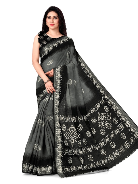 

KALINI Grey & Black Batik Printed Saree