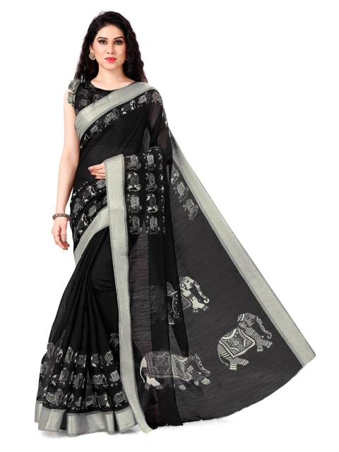 

KALINI Black & White Ethnic Motifs Zari Saree