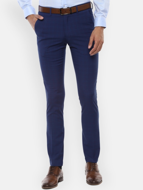 

Louis Philippe Men Navy Blue Checked Slim Fit Formal Trousers