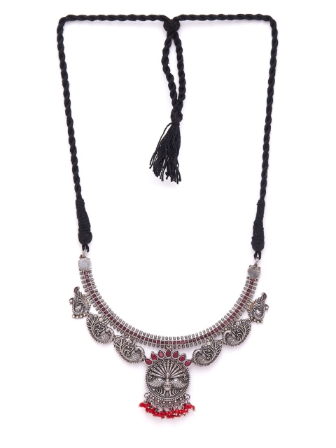 

GloBox By ZeroKaata Silver-Toned & Red Brass Silver-Plated Oxidised Necklace