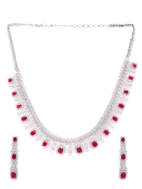 

GloBox By ZeroKaata Rhodium-Plated Silver-Toned & White AD-Studded Handcrafted Jewellery Set