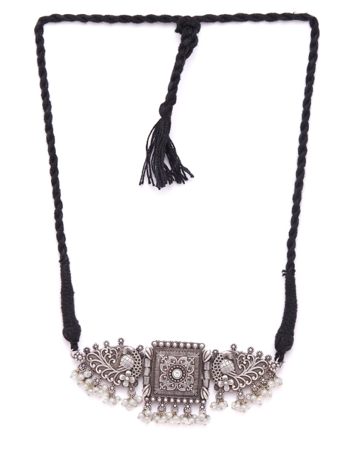

GloBox By ZeroKaata Silver-Toned & Black Brass Silver-Plated Oxidised Necklace