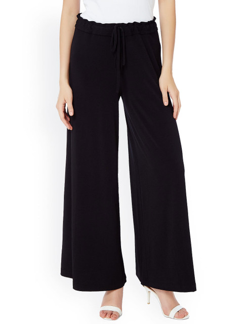

Avirate Women Black Solid Polyester Relaxed Fit Palazzo Trousers
