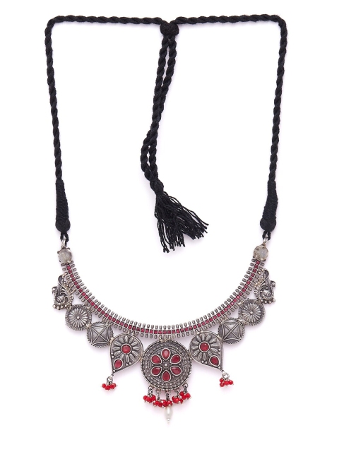 

GloBox By ZeroKaata Silver-Toned & Red Brass Silver-Plated Oxidised Necklace