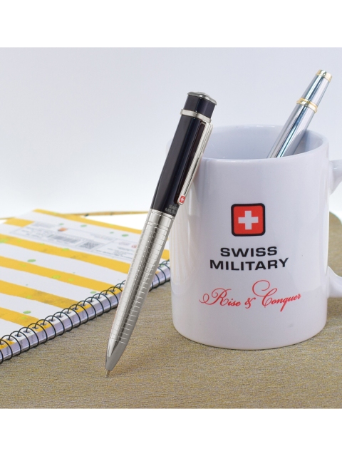 

SWISS MILITARY Silver-Toned & Black Cubic Ball Pen