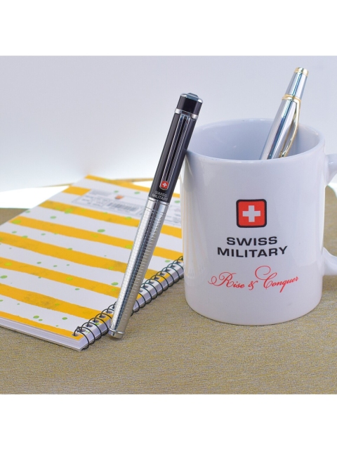 

SWISS MILITARY Silver-Toned & Black Textured Cubic Roller Ball Pen