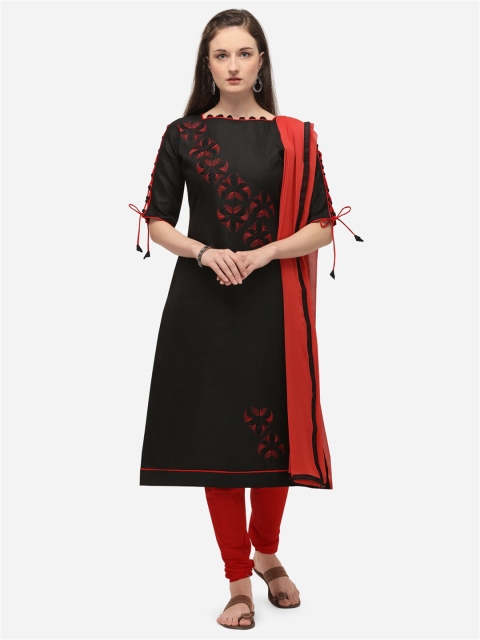 

mf Black & Red Embroidered Pure Cotton Unstitched Dress Material