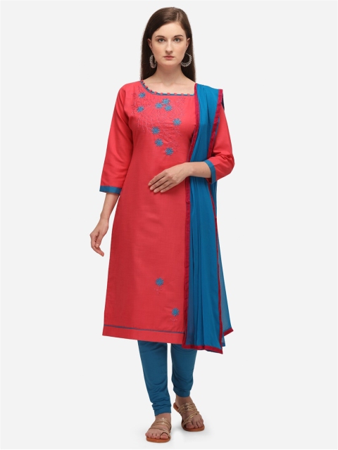 

mf Pink & Blue Embroidered Pure Cotton Unstitched Dress Material