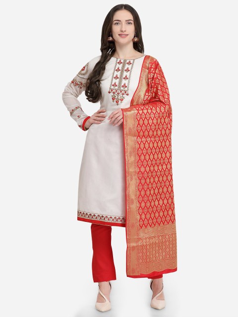 

mf White & Red Embroidered Unstitched Dress Material