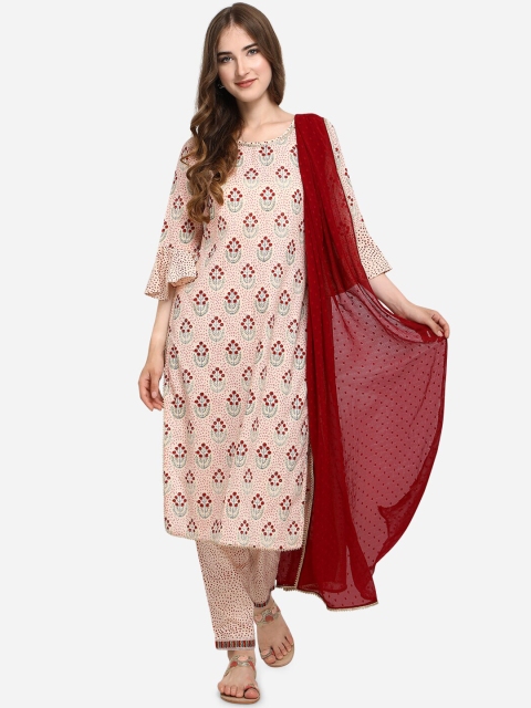 

Mesmora Women Off White Pure Cotton Kurta with Churidar & Dupatta