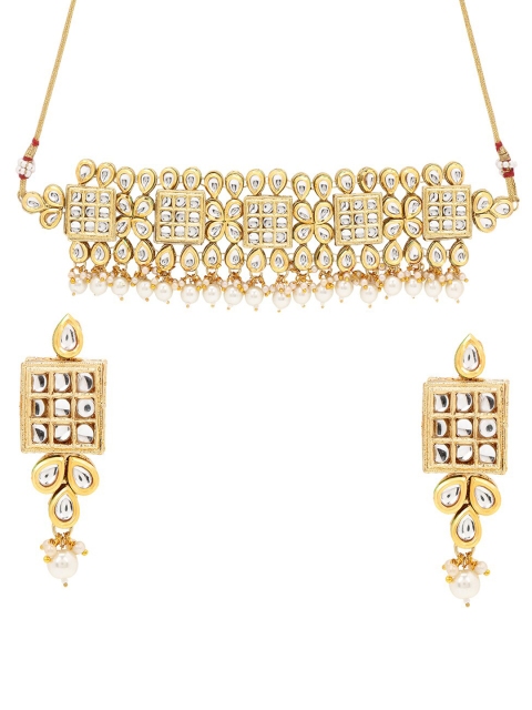 

ASMITTA JEWELLERY Gold-Plated & White Kundan-Studded Jewellery Set