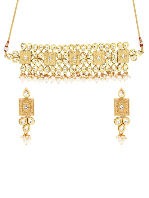 

ASMITTA JEWELLERY Gold-Plated & White Kundan-Studded Jewellery Set