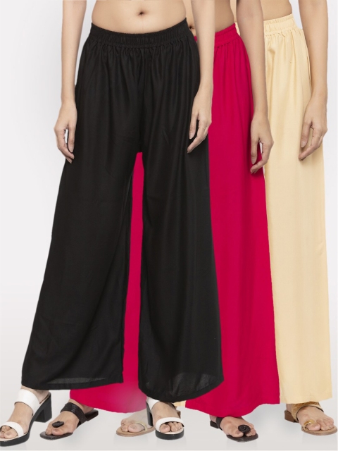 

NEUDIS Women Pack of 3 Wide Leg Ethnic Palazzos, Black