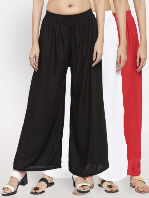 

NEUDIS Women Pack Of 3 Wide Leg Ethnic Palazzos, Black