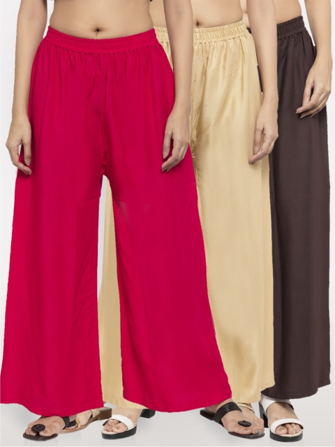 

NEUDIS Women Pack Of 3 Wide Leg Ethnic Palazzos, Magenta
