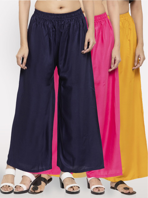 

NEUDIS Women Pack Of 3 Wide Leg Palazzos, Navy blue