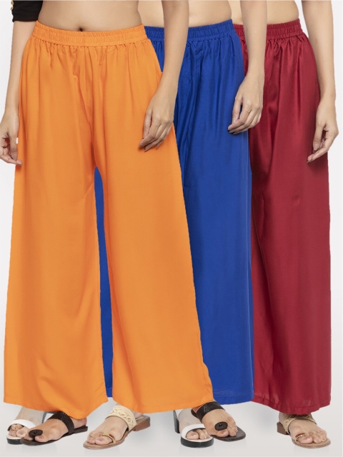 

NEUDIS Women Pack of 3 Wide Leg Ethnic Palazzos, Orange