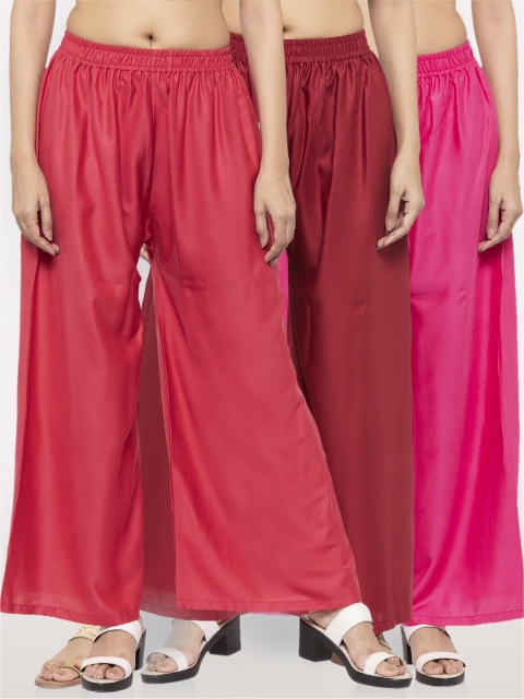 

NEUDIS Women Pack Of 3 Wide Leg Palazzos, Pink