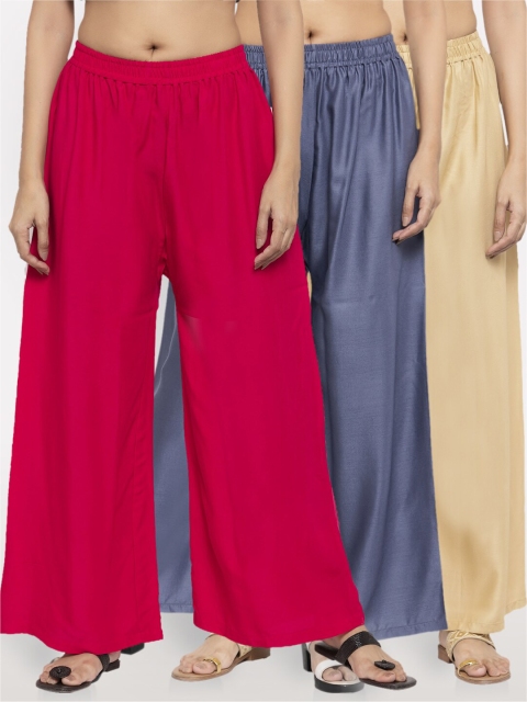 

NEUDIS Women Set Of 3 Ethnic Palazzos, Magenta