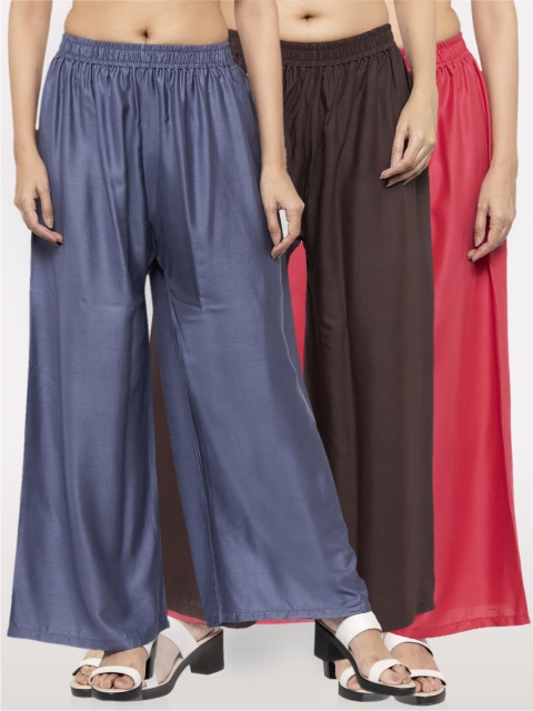 

NEUDIS Women Pack Of 3 Wide Leg Ethnic Palazzos, Brown