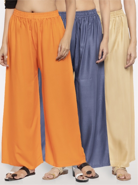 

NEUDIS Women Pack Of 3 Ethnic Palazzos, Orange
