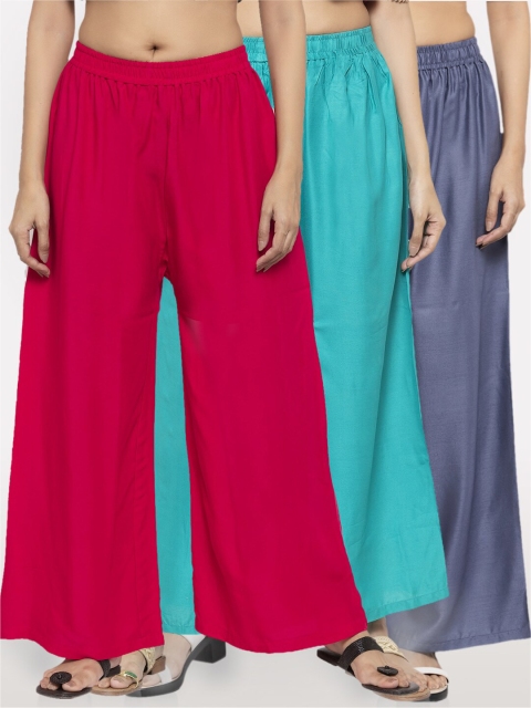 

NEUDIS Women Pack Of 3 Wide Leg Palazzos, Magenta